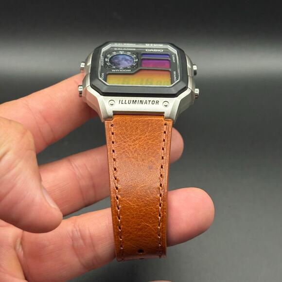 Custom Casio AE1200 Moon Eclipse Edition World Time 100m Leather Strap - Picture 10 of 17